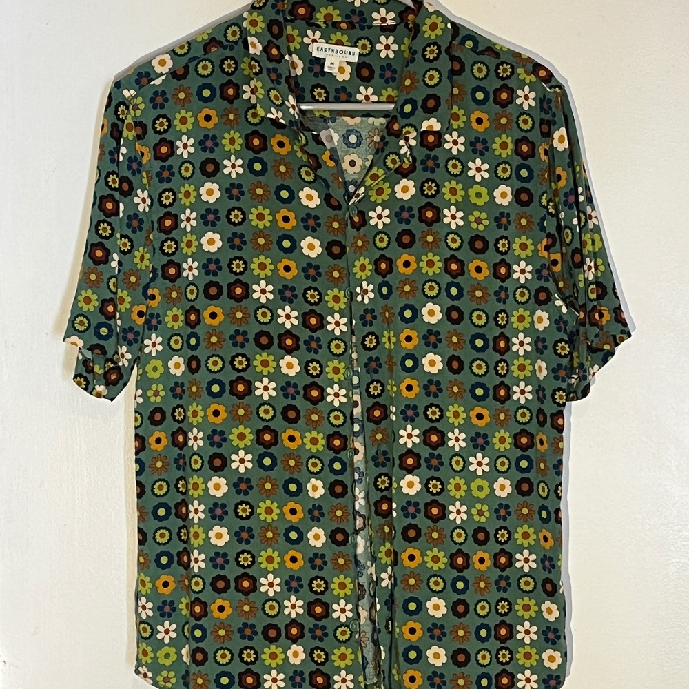 Earthbound Green Mini Flower Camp Shirt